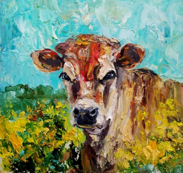Картина под названием "Портрет коровы" - Vita Bogachenko, Подлинное произведение искусства, Масло