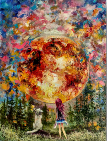 Peinture intitulée "алиса и луна" par Vita Bogachenko, Œuvre d'art originale, Huile