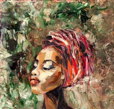 Картина под названием "портрет молодой афр…" - Vita Bogachenko, Подлинное произведение искусства, Масло