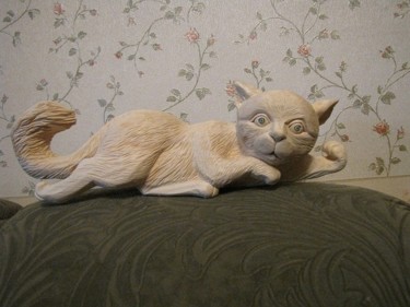 Скульптура под названием "кот2" - Виталий Парфенов, Подлинное произведение искусства, Дерево