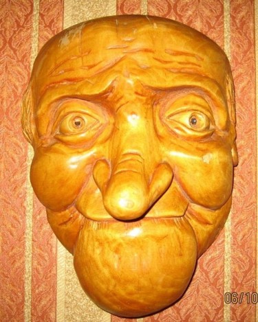 Скульптура под названием "маска старика" - Виталий Парфенов, Подлинное произведение искусства, Дерево