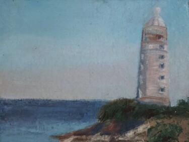 Painting titled "Lighthouse on the E…" by Vitalii Astapenko, Original Artwork, Oil