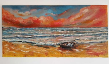 Painting titled "Seaside" by Vitalii Bondarenko (ViBond), Original Artwork, Oil Mounted on Wood Stretcher frame