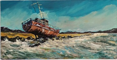 Pintura titulada "Old boat" por Vitalii Bondarenko (ViBond), Obra de arte original, Oleo Montado en Bastidor de camilla de m…
