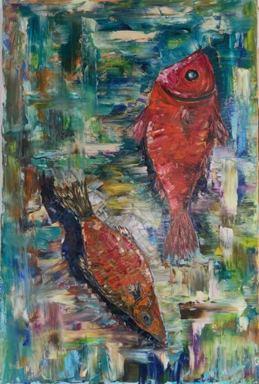 Painting titled "Dinner" by Vitalii Bondarenko (ViBond), Original Artwork, Oil Mounted on Wood Stretcher frame