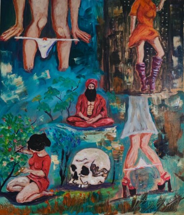 Painting titled "Meditation" by Vitalii Bondarenko (ViBond), Original Artwork, Oil Mounted on Wood Stretcher frame