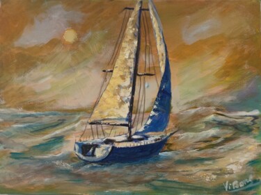 Schilderij getiteld "Sailboat" door Vitalii Bondarenko (ViBond), Origineel Kunstwerk, Olie