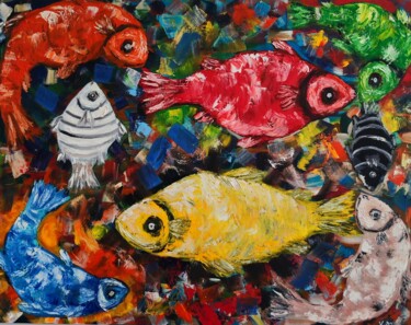 Pintura titulada "Fish Party" por Vitalii Bondarenko (ViBond), Obra de arte original, Oleo