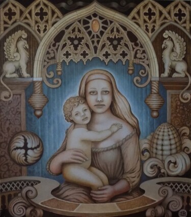 Schilderij getiteld "Мадонна" door Vitalii Gusevskii, Origineel Kunstwerk, Olie Gemonteerd op Frame voor houten brancard