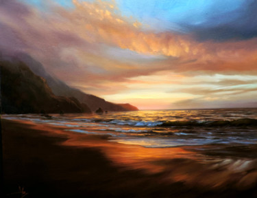 Painting titled "" Sunset on the Sea"" by Vitalii Mykhailyshyn, Original Artwork, Oil