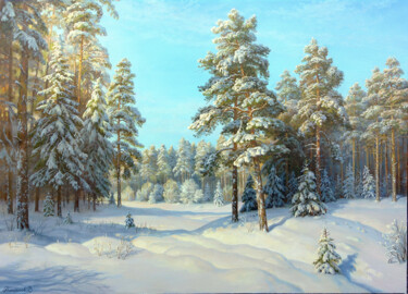 Картина под названием "Снежная поляна." - Виталий Потапов, Подлинное произведение искусства, Масло