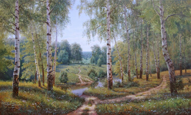 Malarstwo zatytułowany „Русский пейзаж.” autorstwa Виталий Потапов, Oryginalna praca, Olej
