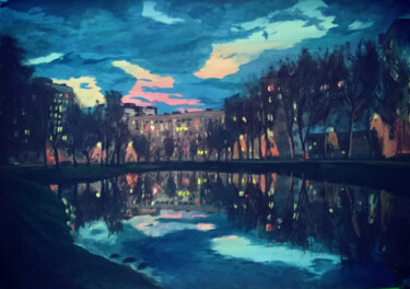 Картина под названием "Воронцовский сквер" - Виталий Леер, Подлинное произведение искусства, Гуашь