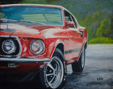 Pittura intitolato "Ford Mustang 1969" da Vitalii Leer, Opera d'arte originale, Olio