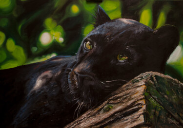 Painting titled "Black Panther" by Vitalii Leer, Original Artwork, Oil