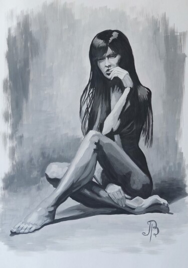 Peinture intitulée "Сидящая фигура" par Vitalij Pravda, Œuvre d'art originale, Gouache