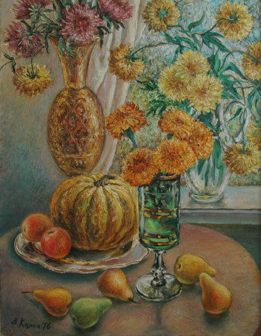 Malerei mit dem Titel "Натюрморт три букета" von Kalinichenko Vitalii, Original-Kunstwerk, Öl