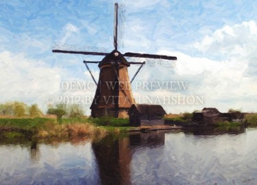 Painting titled "The Dutch Windmill" by Vitali Nahshon, Original Artwork