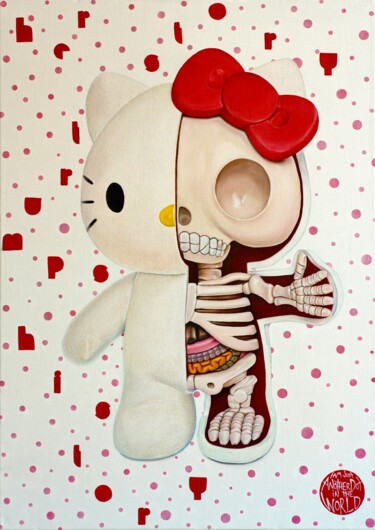 Schilderij getiteld "Kitty and Yayoi Kus…" door Vitalina Desbocada, Origineel Kunstwerk, Olie Gemonteerd op Frame voor houte…