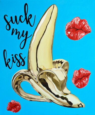 Painting titled "Suck My Kiss" by Vitalina Desbocada, Original Artwork, Oil Mounted on Wood Stretcher frame