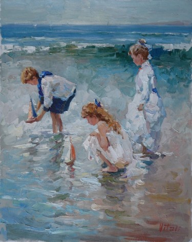 Pintura intitulada "Children summer day" por Vitaliy Bondarenko, Obras de arte originais, Óleo