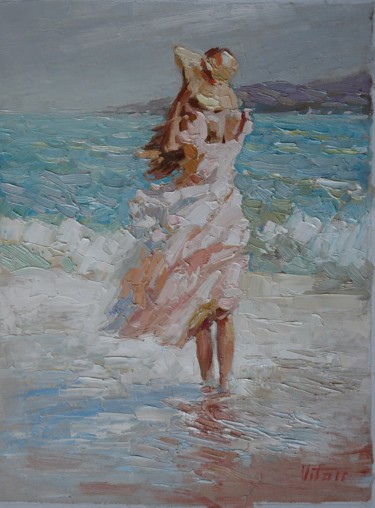 Painting titled "On the sea shore" by Vitaliy Bondarenko, Original Artwork, Oil