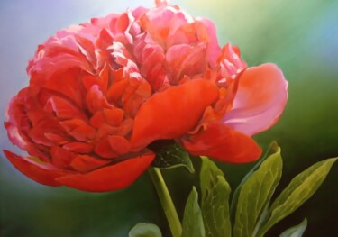 Painting titled "Пион. Peony" by Vitaliy Boreiko, Original Artwork, Oil Mounted on Wood Stretcher frame