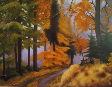 Картина под названием "Осенняя дорога. Aut…" - Vitaliy Boreiko, Подлинное произведение искусства, Масло Установлен на Деревя…