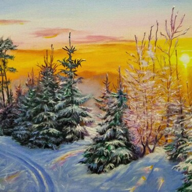 Painting titled "Зимнее утро. Winter…" by Vitaliy Boreiko, Original Artwork, Oil Mounted on Wood Stretcher frame