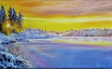 Картина под названием "Зимняя озеро. Winte…" - Vitaliy Boreiko, Подлинное произведение искусства, Масло Установлен на Деревя…