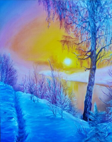Painting titled "Утро на зимней реке" by Vitaliy Boreiko, Original Artwork, Oil