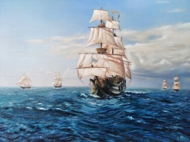 Peinture intitulée "Парусный флот" par Vitaliy Boreiko, Œuvre d'art originale, Huile Monté sur Châssis en bois