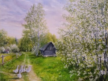 Schilderij getiteld "Весна в деревне" door Vitaliy Boreiko, Origineel Kunstwerk, Olie