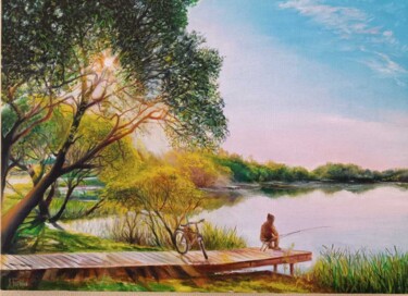Ζωγραφική με τίτλο "Утренняя рыбалка" από Vitaliy Boreiko, Αυθεντικά έργα τέχνης, Λάδι