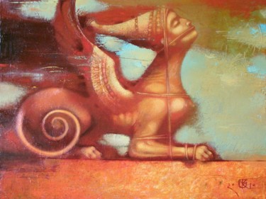 Painting titled "singing sphynx" by Vitaliy Kotendzhi, Original Artwork, Oil