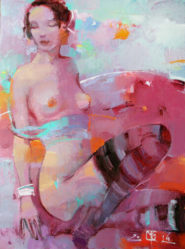 「pink mix」というタイトルの絵画 Vitaliy Kotendzhiによって, オリジナルのアートワーク, オイル ウッドストレッチャーフレームにマウント