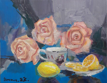 Painting titled "Tea Still life" by Vitaliy Ustimenko, Original Artwork, Oil