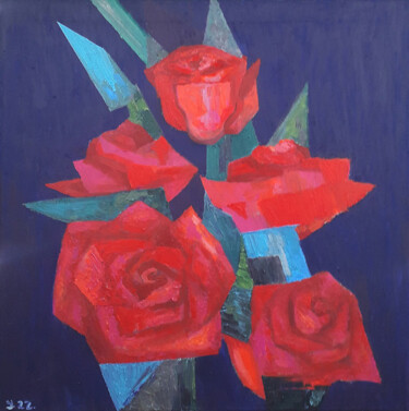 Peinture intitulée "Persistent roses" par Vitaliy Ustimenko, Œuvre d'art originale, Huile