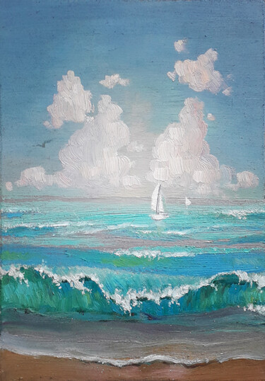 Painting titled "In the blue sea fog" by Vitaliy Ustimenko, Original Artwork, Oil