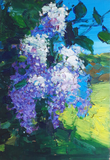 Painting titled "lilac bush" by Vitaliy Ustimenko, Original Artwork, Oil