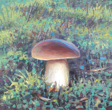 Malarstwo zatytułowany „White mushroom” autorstwa Vitaliy Ustimenko, Oryginalna praca, Olej