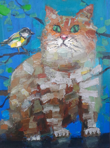 Painting titled "Кот Обормот" by Vitaliy Ustimenko, Original Artwork, Oil