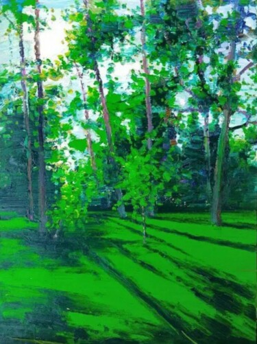 Painting titled "Green day" by Vitaliy Ustimenko, Original Artwork, Oil