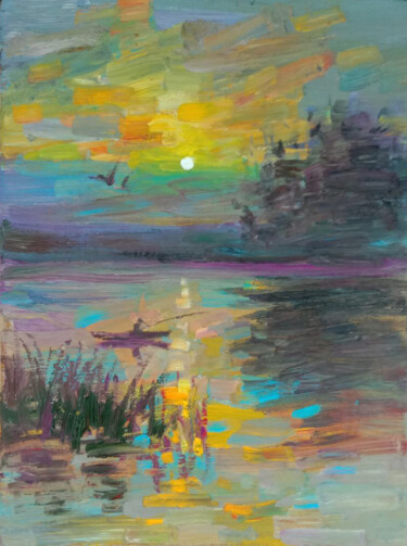Pittura intitolato "Evening fishing" da Vitaliy Ustimenko, Opera d'arte originale, Olio