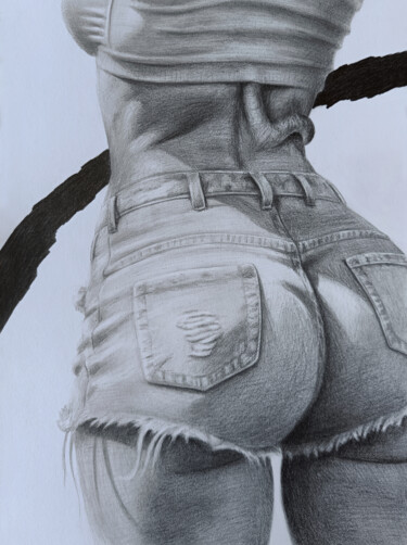 Рисунок под названием "woman in jeans Draw…" - Vitaly.Arts, Подлинное произведение искусства, Карандаш