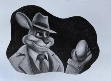Dibujo titulada "Easter bunny with a…" por Vitaly.Arts, Obra de arte original, Grafito