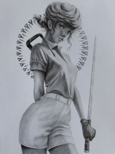 Рисунок под названием "samurai girl" - Vitaly.Arts, Подлинное произведение искусства, Графит
