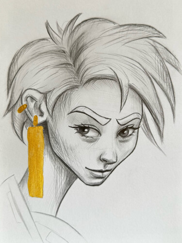 Drawing titled "Gold girl" by Vitaly.Arts, Original Artwork, Graphite