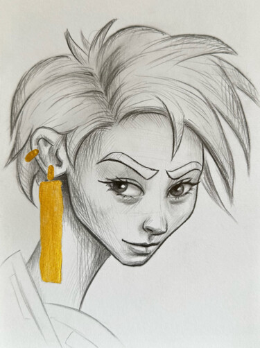 Dessin intitulée "Gold girl" par Vitaly.Arts, Œuvre d'art originale, Graphite