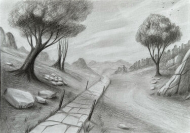 Dibujo titulada "Nature, path" por Vitaly.Arts, Obra de arte original, Grafito